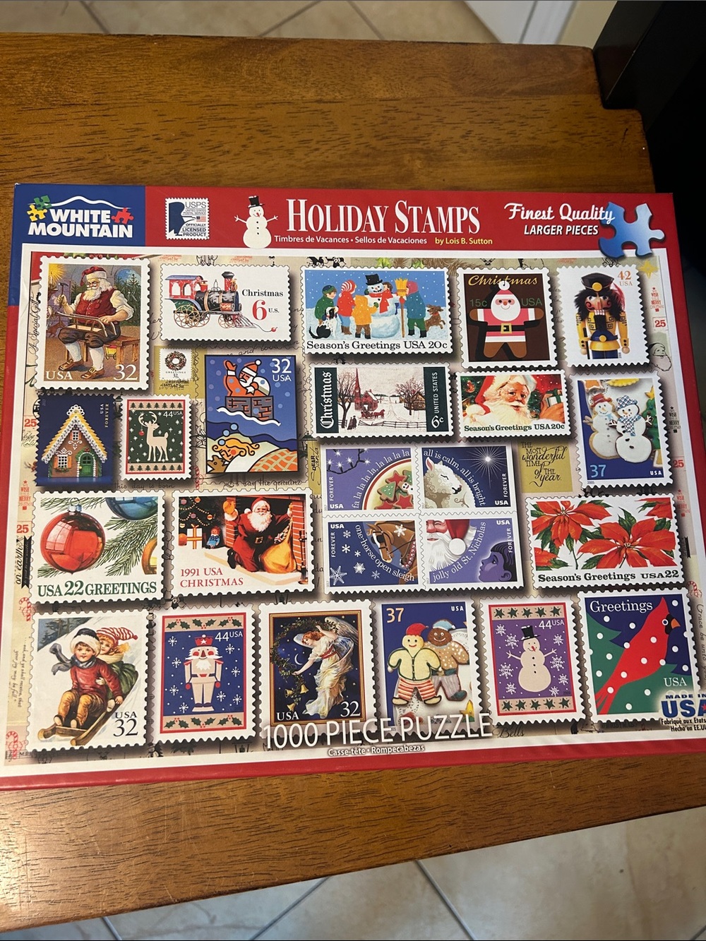 White Mountain Holiday Stamps Puzzle - Red, Blue, Green Accents